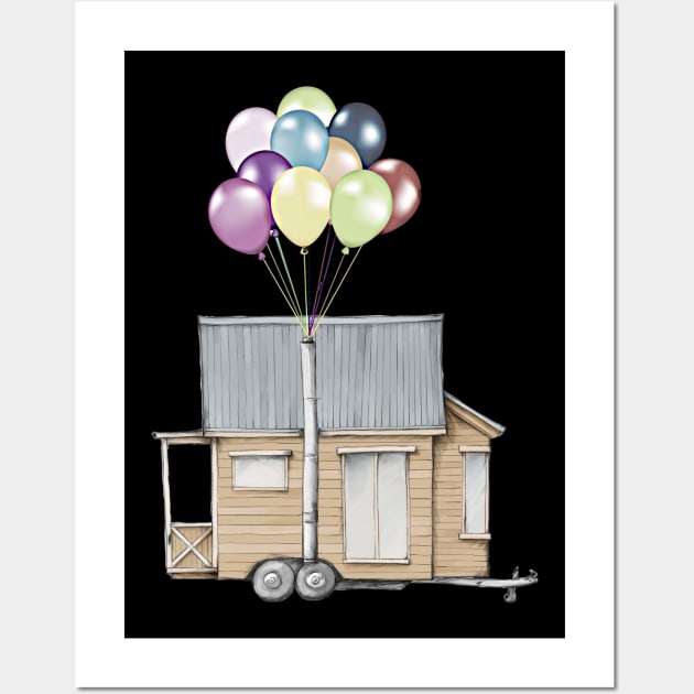 Up! Tiny House On Wheels With Balloons In Chimney, Like Up Movie Wall Art by iosta